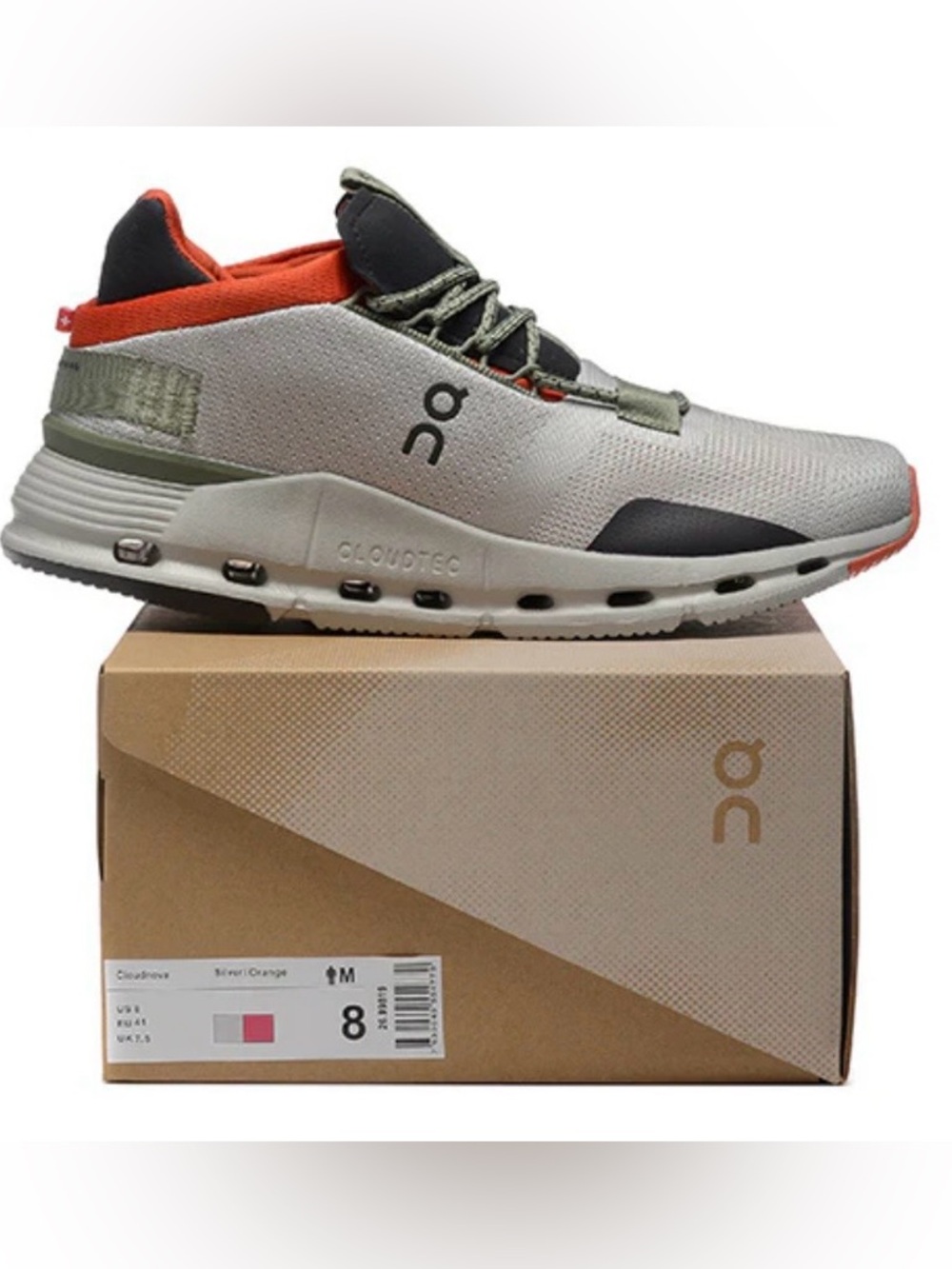 On Running Cloudnova Men’s Sneakers – Light Gray with Orange Accent
